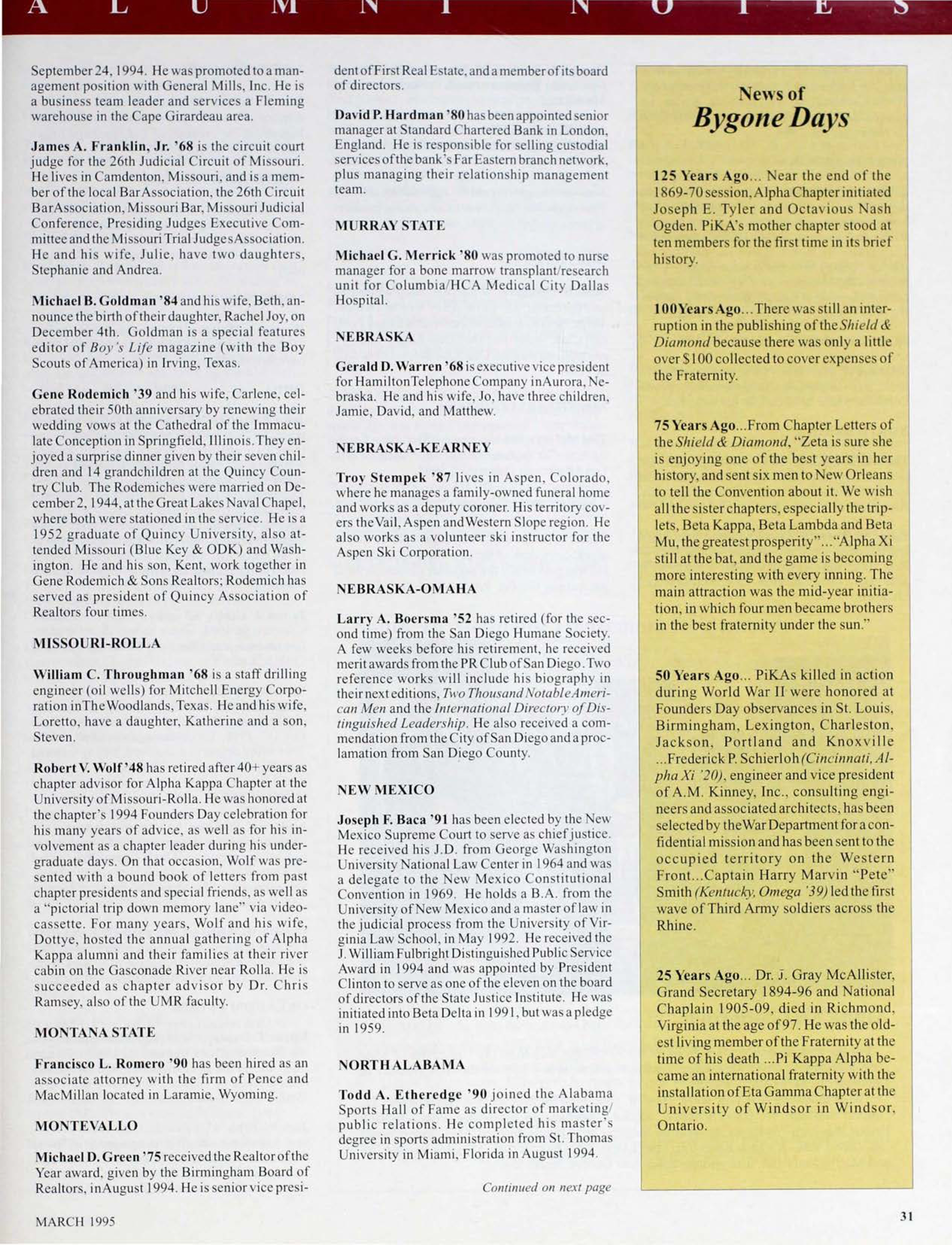 News of Bygone Days, March 1995